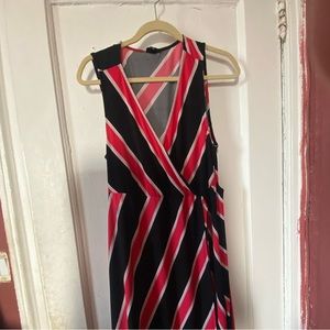 Torrid Color Block Faux Wrap black with pink stripes dress Size 1 (XL)